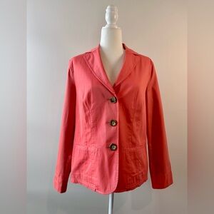 L.L. Bean Women's Vintage Vibrant Coral Twill 3 Button Blazer Size 10